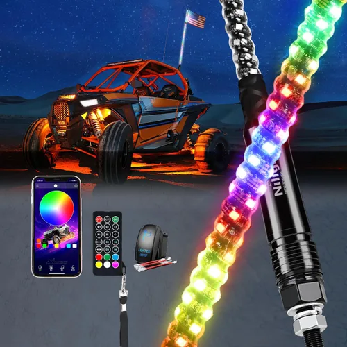 Miniatura 15 de Nilight Juego de 2 luces LED RGB de 3 pies y 4 luces de rock, control remoto y aplicación con patrones de persecución de bricolaje, antena