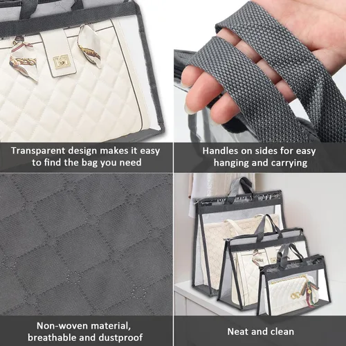 Miniatura 3 de 12 bolsas para el polvo para bolsos, bolsas de almacenamiento transparentes para mujeres, 3 tamaños, organizador de bolso, funda organizadora