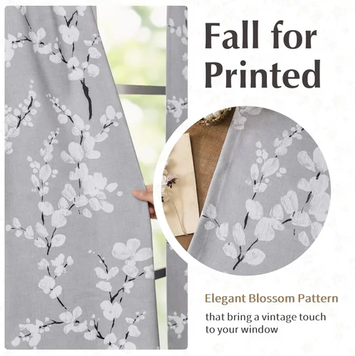 Miniatura 5 de FMFUNCTEX - Cortinas 100% blackout, 63 pulgadas de largo, estampado floral, aislamiento térmico, bolsillo para cortinero, 2 paneles, estilo granja