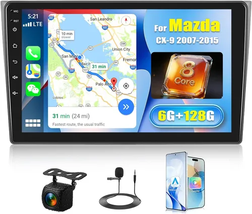 Miniatura 9 de [2+64G] Android 15 Estéreo de coche para Mazda CX-9 2007-2015 con CarPlay inalámbrico y Android Auto, pantalla táctil IPS de 10.1 pulgadas