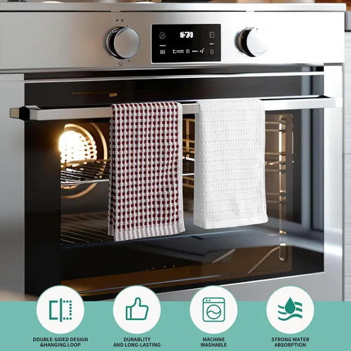 Miniatura 6 de SALAS Paños de cocina de algodón para secar platos de cocina, toallas de cocina de rizo celosía, paños absorbentes con lazo para colgar, 16 x 26