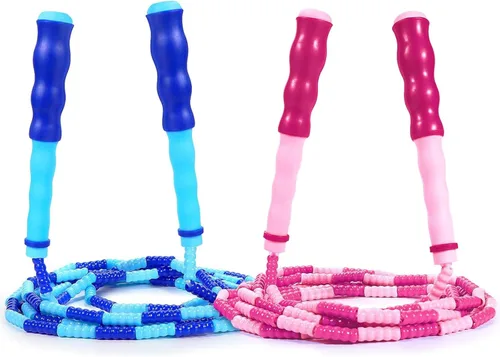 Miniatura 6 de Supertrip Cuerda de saltar para niños, cuerda de saltar con cuentas suaves, ajustable, sin enredos, segmentada para niños y estudiantes Azul y morado