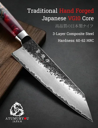 Miniatura 3 de Cuchillo de chef japonés con acero VG10, cuchillo Kiritsuke forjado a mano de 7 pulgadas, cuchillos de cocina afilados con 3 capas de acero