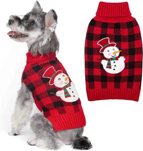 Miniatura 11 de KYEESE - Suéter de Navidad para perros con diseño de renos para perros pequeños, ropa a cuadros de búfalo rojo con agujero para la correa para días