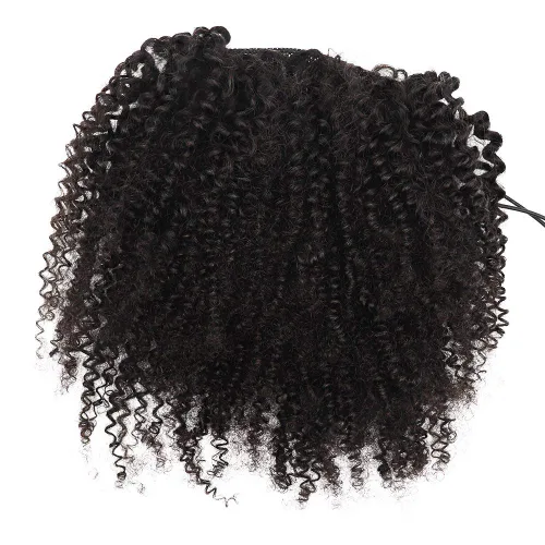 Extensiones de cola de caballo de cabello humano rizado afro, rizado con cordón, extensiones de cabello humano rizado natural en cola de caballo (8