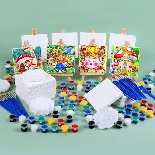 Miniatura 6 de ESRICH - Juego de 20 piezas de mini lienzo para pintar, juego de pintura acrílica en miniatura, regalos para el día de San Valentín, lienzo estirado
