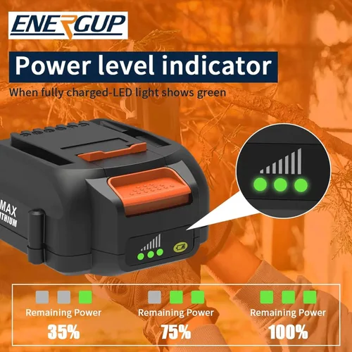 Miniatura 7 de Energup Reemplazo de 20 voltios para batería Worx 20V y kit de cargador, compatible con Worx 20Volt WA3520 WA3525 WA3575 WG151s WG251s WG540s WG545s