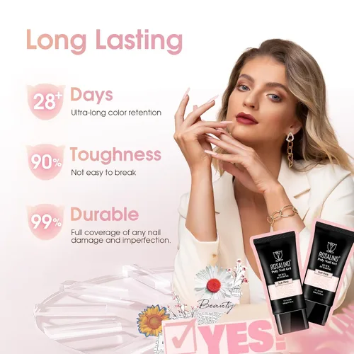 Miniatura 8 de ROSALIND Pink Poly Gel de uñas de 2 onzas, gel de extensión de polietileno nude para uñas natural constructor de uñas, gel rosa, extensión