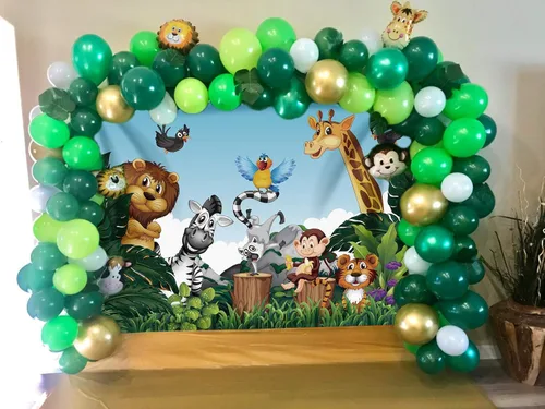 Miniatura 3 de Fondo de dibujos animados de animales de la selva para fiesta temática de animales del bosque, fondo de fotos para niños, recién nacidos