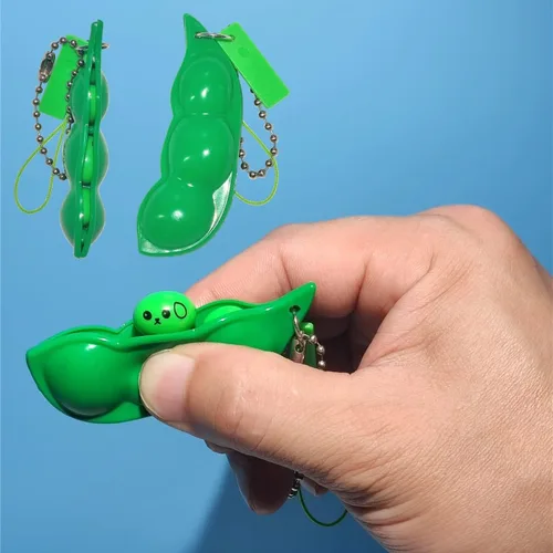 Miniatura 4 de 12 piezas de llavero de frijoles apretables para recoger la piel, juguetes sensoriales de vaina de guisantes, alivio del estrés, juguetes