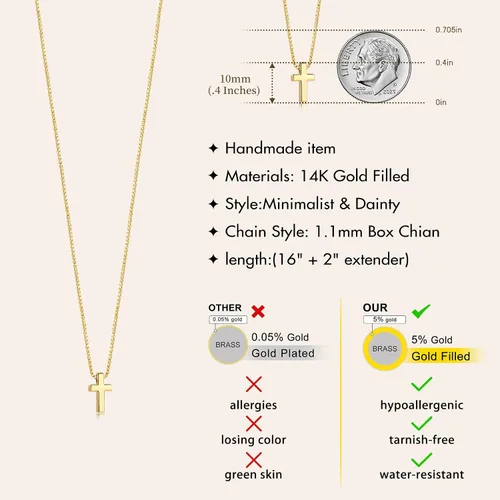 Miniatura 25 de Collar de cruz para mujeres y niñas, delicado chapado en oro de 14 quilates, gargantilla con dije de cruz que no se deslustra, impermeable, moderno