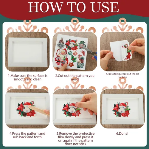 Miniatura 3 de Honoson 20 hojas de calcomanías de Navidad para manualidades y muebles, calcomanías de transferencia de Navidad vintage de Navidad para papel
