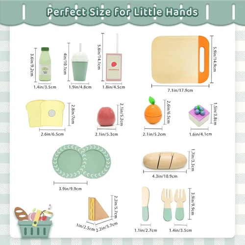 Miniatura 4 de Juego de picnic – Comida de madera para jugar – Juegos de comida para niños – Comida de simulación, comida de juguete con bolsa de almacenamiento