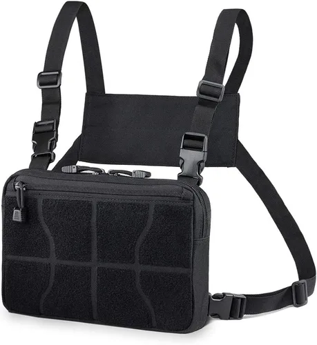 WYNEX Bolsa táctica de kit de reconocimiento, mochila de pecho Molle con bolsas frontales multipropósito, mochila diurna oculta, funda EDC para Negro