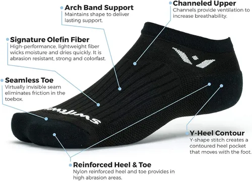 Miniatura 3 de Swiftwick - Performance Zero (3 pares) calcetines para correr y golf, acolchados que no se ven