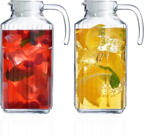 Jarra de vidrio con tapa, juego de 2 jarras de agua de vidrio de 55 onzas, jarra fría para té helado, agua, limonada, café, elegante y moderno,