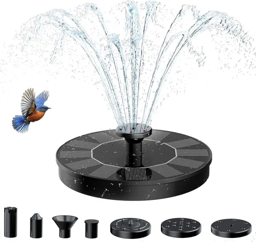 AMZtime Fuente solar de 1.4 W con 4 varillas fijas, bomba de fuente solar 2026 con paneles solares mejorados, bomba de fuente de agua flotante con