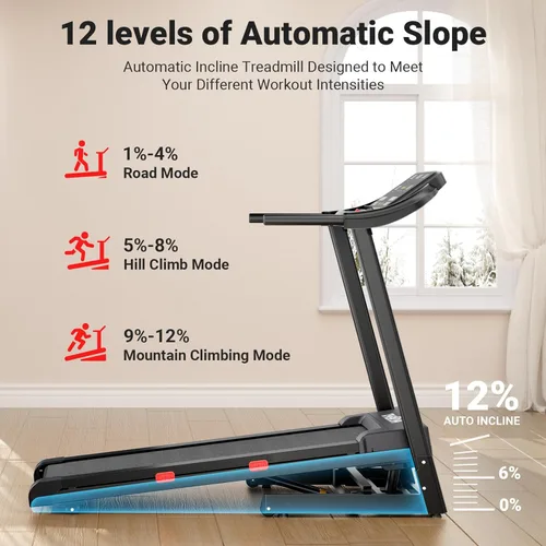 Miniatura 5 de THERUN Cinta de correr con inclinación, 0-12% de inclinación automática para correr y caminar, capacidad de peso de 300 libras, banda ancha, 3.0HP