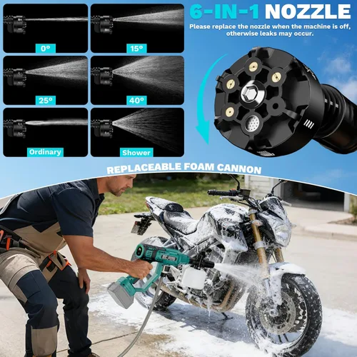 Miniatura 5 de Lavadora portátil inalámbrica compatible con batería Makita de 18 V, herramienta de limpieza portátil de mano con motor sin escobillas, boquilla 6