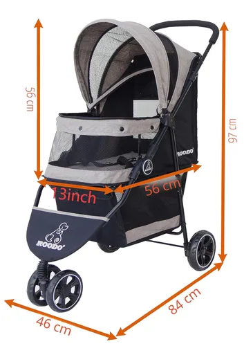 Miniatura 2 de ROODO Cochecito de 3 ruedas para perros y gatos, ligero, plegable, compacto, portátil, todo terreno, equipo de viaje, cachorro, gatito, cochecito