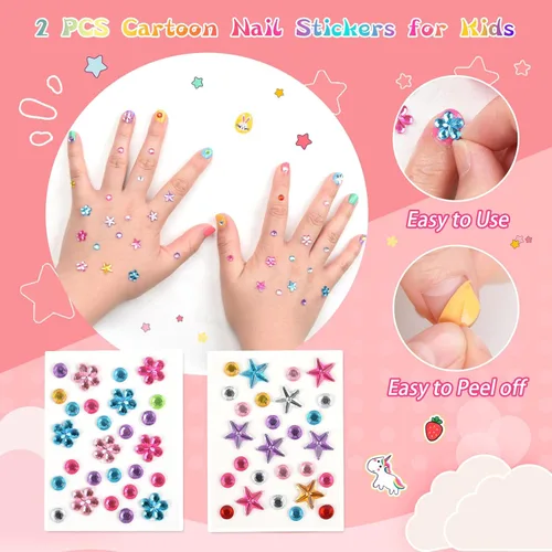 Miniatura 3 de wakaniya Juego de esmaltes de uñas no tóxicos para niñas con calcomanías de uñas de gemas, 7 colores despegables de bajo olor para niños pequeños 7