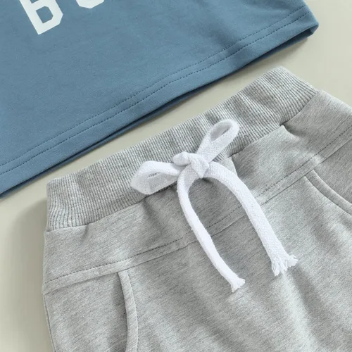 Miniatura 5 de Ropa de verano para bebé, niño, camiseta de manga corta, con cordón, conjunto de 2 piezas, trajes casuales para bebés