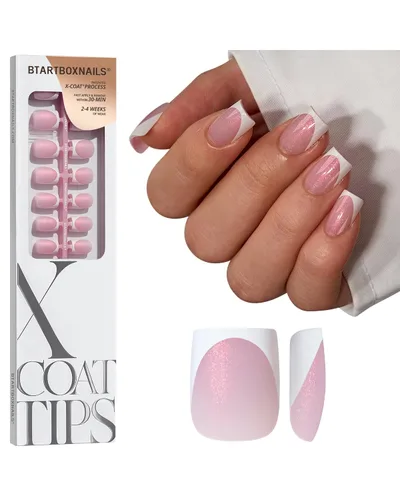Miniatura 9 de BTArtboxnails XCOATTIPS uñas postizas con punta francesa - Uñas postizas largas cuadradas con base de purpurina rosa, 90 piezas de puntas de uñas