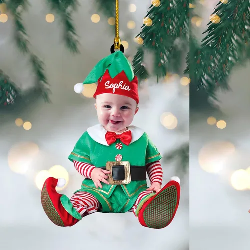 Miniatura 15 de GODLOVER Foto personalizada de bebé con adorno de Navidad de dinosaurio, plano impreso en 2D, adornos de Navidad, regalos de familia, regalo Estilo 1