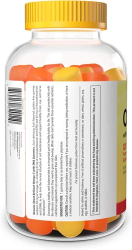 Miniatura 8 de Sesame Street Omega 3 gomitas para niños, 50 mg de omega-3 por gomita, suministro para 4 meses, sin regusto a pescado, suplemento sin mariscos