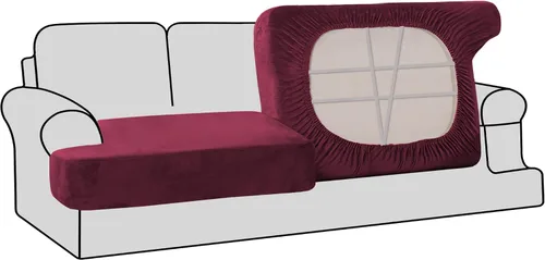 Miniatura 11 de H.VERSAILTEX Fundas de terciopelo elástico para silla con cojín en forma de T para sala de estar, funda de sofá, funda de asiento con cojín