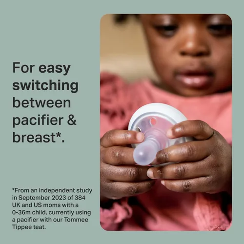 Miniatura 2 de Tommee Tippee - Chupete tipo pecho, 0-6 meses, diseño simétrico, bolsa tipo pecho natural, chupones libres de BPA, rosa/verde/crema, paquete de 4