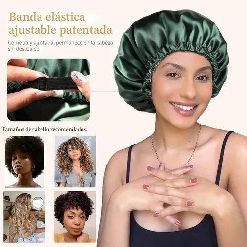 Miniatura 3 de YANIBEST Gorro de satén ajustable de doble capa para dormir, gorro para el cabello para mujeres con cabello rizado natural, color salvia