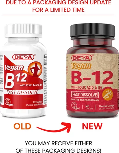 Miniatura 2 de DEVA Suplemento vegano de disolución rápida de vitamina B12, complejo una vez al día con 1000 Mcg de metilcobalamina B12, ácido fólico, B6 - Sabor a