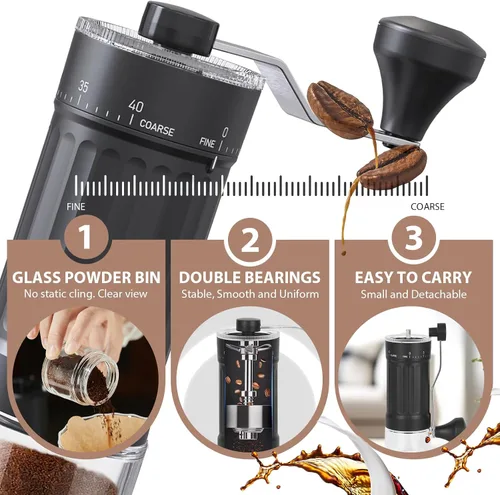 Miniatura 5 de Molinillo de café manual, 40 ajustes externos ajustables, molinillo de grano de café de cerámica cónica portátil, molinillo de café de manivela
