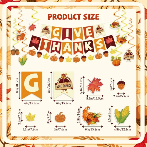 Miniatura 3 de 42 piezas de decoraciones de Acción de Gracias Pancarta de agradecimiento premontada en espirales colgantes Decoración de otoño para interiores