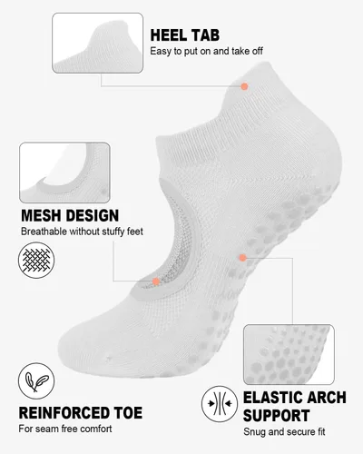 Miniatura 3 de 6 pares de calcetines de agarre de pilates para mujer, calcetines atléticos antideslizantes para yoga, barre, ballet, descalzo, entrenamiento