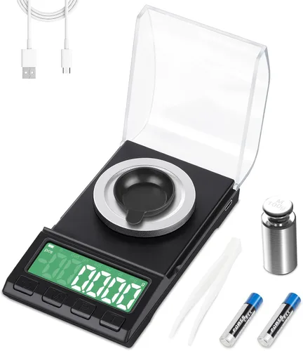 Diyife - Báscula portátil de miligramos de 3.53 oz/0.00 oz, báscula recargable de gramos con 8 unidades, báscula de polvo de alta precisión con