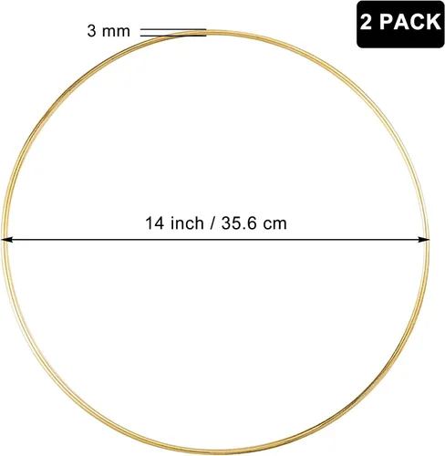 Miniatura 2 de Paquete de 2 anillos de aro de metal grandes de 14 pulgadas con diseño floral de macramé dorado para hacer coronas de boda y manualidades