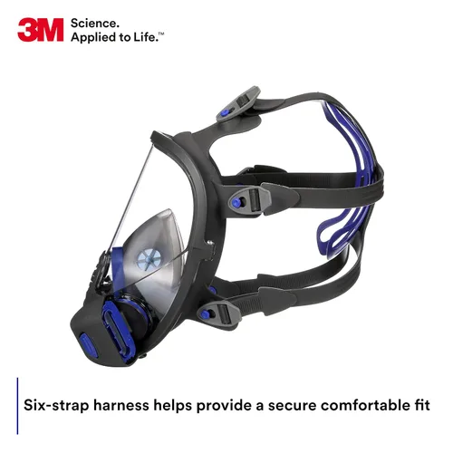 Miniatura 6 de 3M Secure Click Respirador reutilizable de cara completa con lente grande, diafragma de habla y comprobación de sellado de botón, FF-801