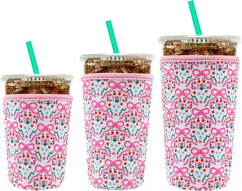 Miniatura 26 de YR Funda aislante de neopreno reutilizable para tazas de café helado, paquete de 3 fundas para bebidas heladas y calientes, enfriador de bebidas