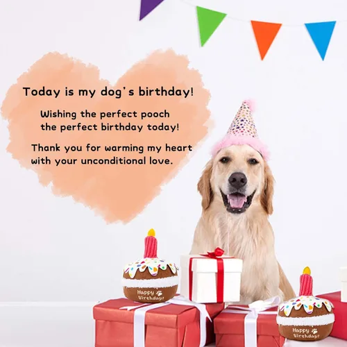 Miniatura 6 de lilfrd Juguete de cumpleaños para perros, juguetes de pastel de cumpleaños para regalos de cachorros, juguetes de peluche chirriantes para perros