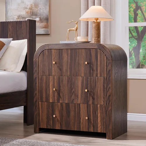 Miniatura 7 de T4TREAM Cómoda acanalada con 3 cajones, cómoda moderna de 32 pulgadas de alto con diseño de perfil curvado grueso, organizador de almacenamiento