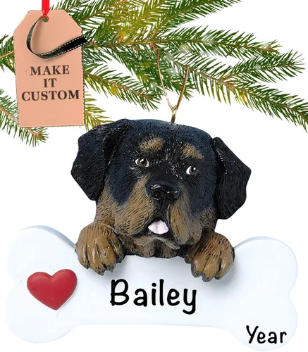 Adorno personalizado de hueso de perro Rottweiler 2025 | Personalización gratuita las 24 horas | Adornos de Primera Navidad de cachorro grabado con