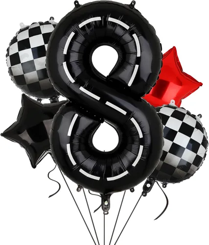Miniatura 10 de Globos de Cumpleaños de Coche de Carreras Globo de Número de Pista de Carreras de 40 Pulgadas 0 Negro Niños 10mo Cumpleaños Decoración de Fiesta