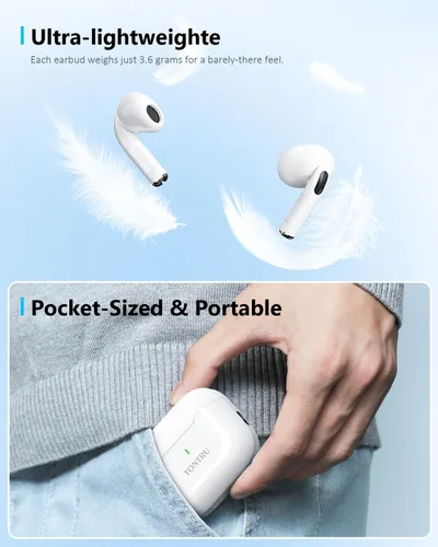 Miniatura 8 de Auriculares inalámbricos, auriculares Bluetooth 5.3, semi-intraurales con cancelación de ruido AI, tiempo de reproducción de 24 horas, ajuste Blanco