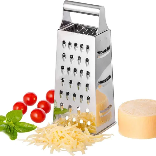 Rallador de caja, rallador grande de acero inoxidable de 4 lados para queso parmesano, jengibre, verduras