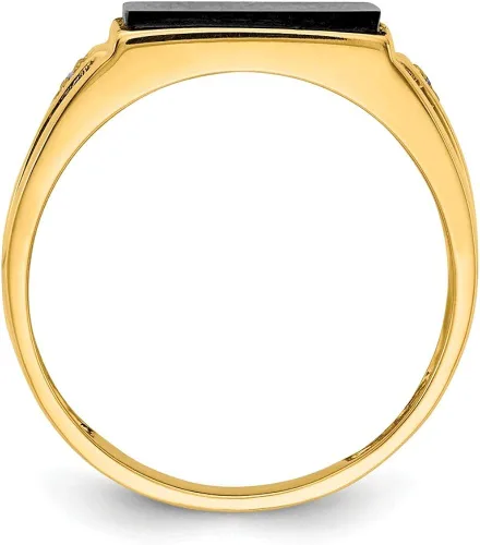 Miniatura 2 de Anillo de oro amarillo macizo de 14 quilates para hombre de ónix y diamantes