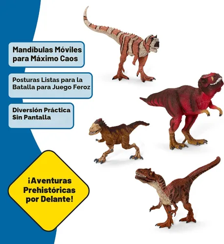 Miniatura 4 de Schleich Dinosaurios – Juego de 4 piezas de dinosaurios rojos para niños y niñas – con figura de T Rex, Allosaurus, Intrepidus y Majungasaurus