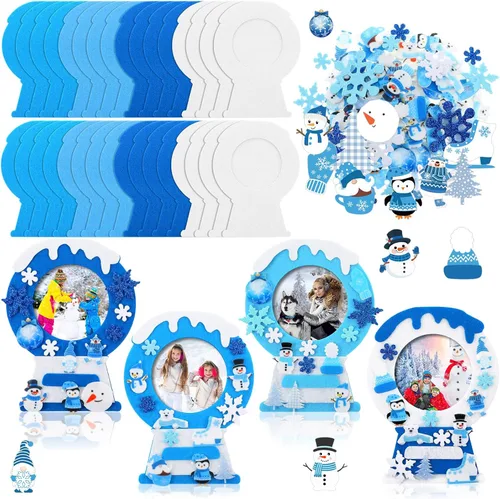 Miniatura 7 de Ferraycle Kit de Manualidades de 232 Piezas de Marcos de Fotos de Invierno DIY, 32 Piezas de Marcos de Fotos de Nieve con 200 Calcomanías