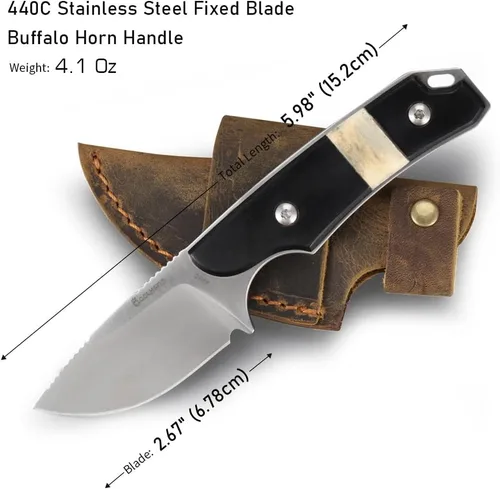 Miniatura 3 de Cool Hand Cuchillo de transporte horizontal de 5.98 pulgadas, cuchillos de caza de supervivencia compactos de espiga completa, funda de cuero